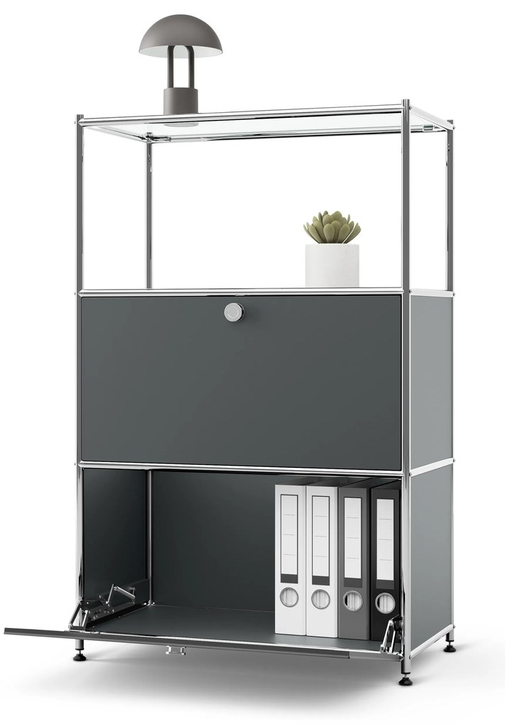 Kovová komoda »CN3« s 2 výklopnými priehradkami, sivá