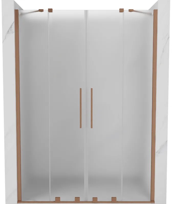 Mexen Velar Duo, posuvné sprchové dvere do otvoru 140 cm, 8mm sklo námraza, medená matná, 871-140-000-32-65