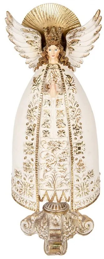 Béžovo-zlatá antik dekorácia anjel na podstavci - 16*12*41 cm