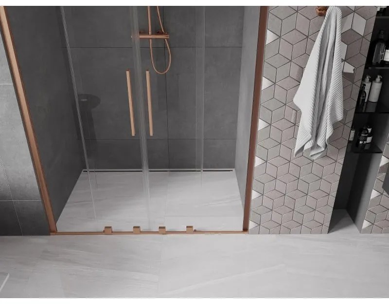 Mexen Velar Duo, posuvné dvere do otvoru 140x200 cm, 8mm číre sklo, medená matná, 871-140-000-02-65