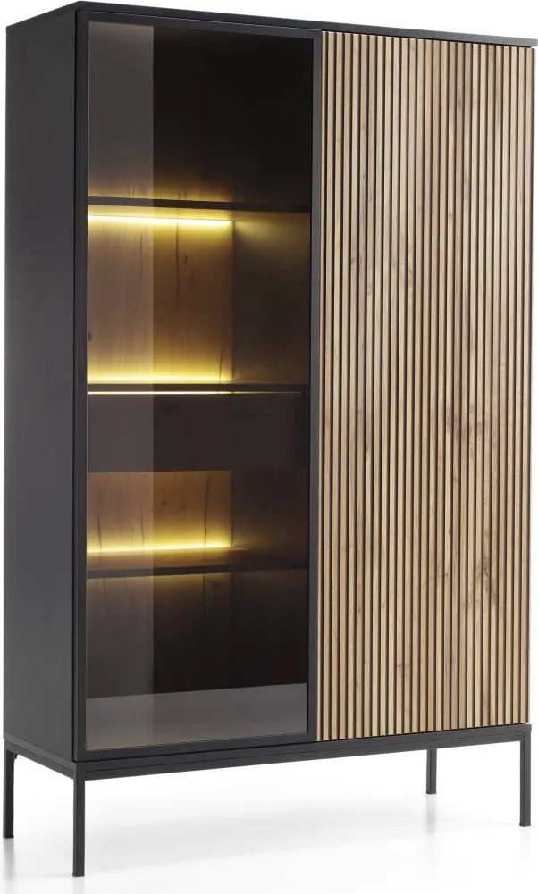 Vitrína Sento, čierna/dub wotan, s osvetlením