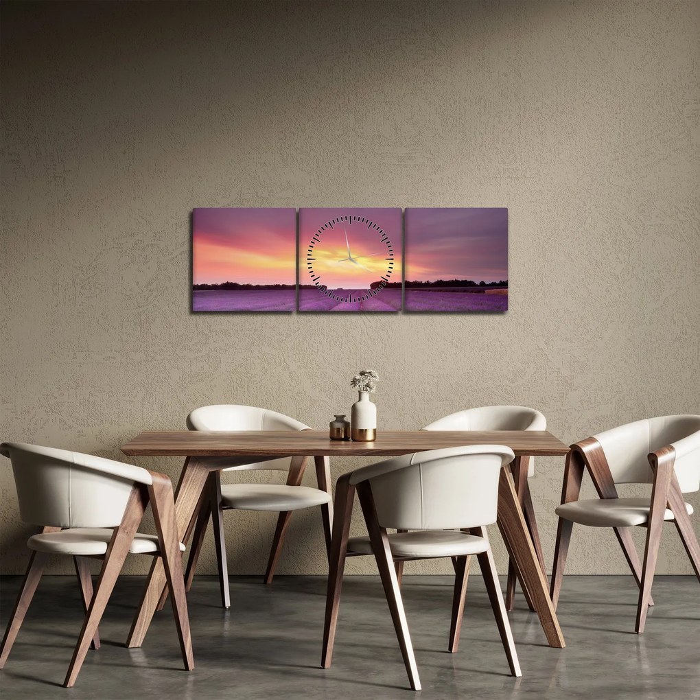 Obraz - Levanduľové pole (s hodinami) (90x30 cm)