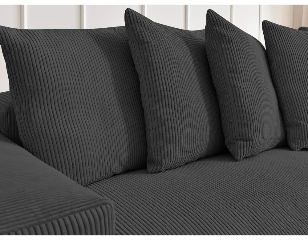 Tmavosivá menčestrová rozkladacia/s úložným priestorom rohová pohovka Voltaire – Bobochic Paris