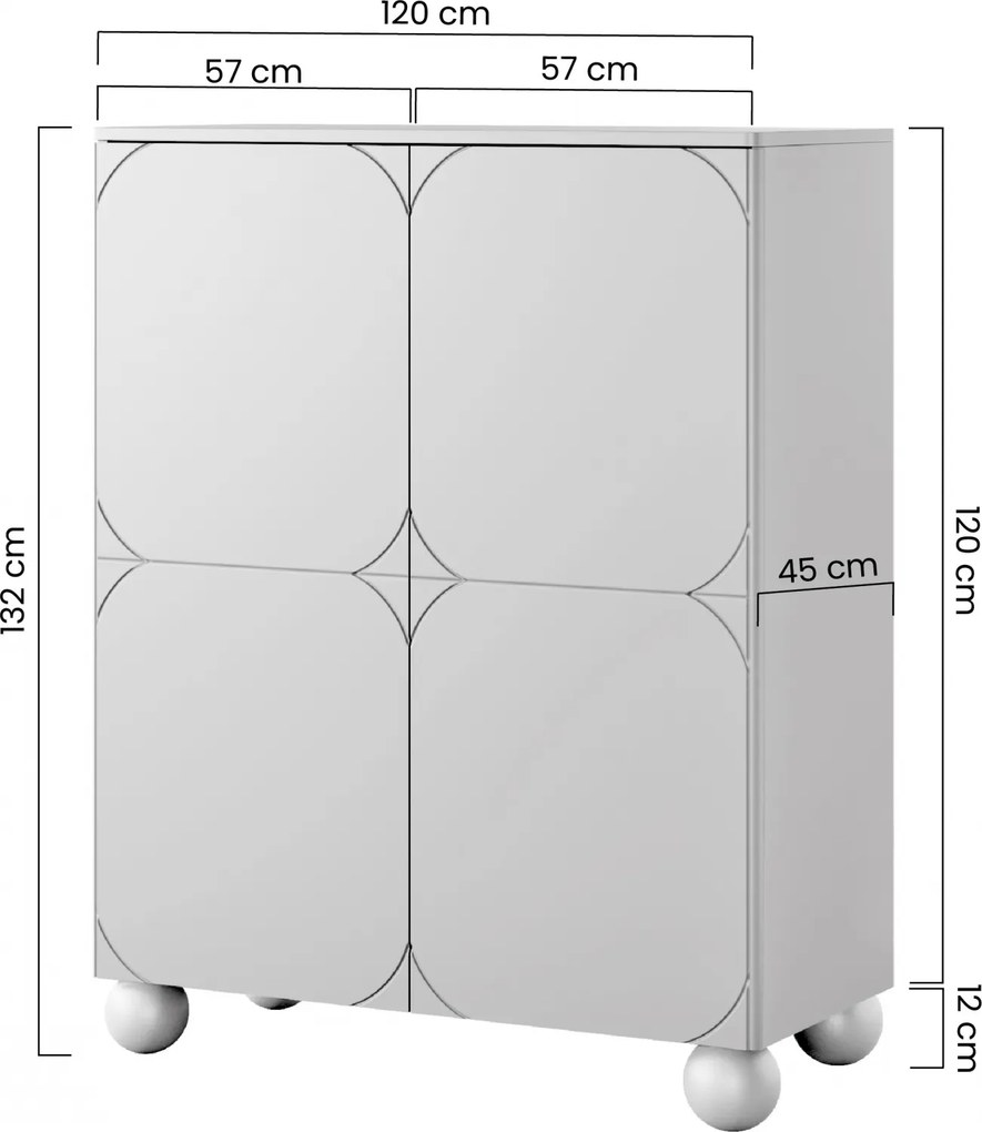 Vysoká komoda Sonatia II 120 cm s dvoma dverami a dvoma skrytými zásuvkami - burgund