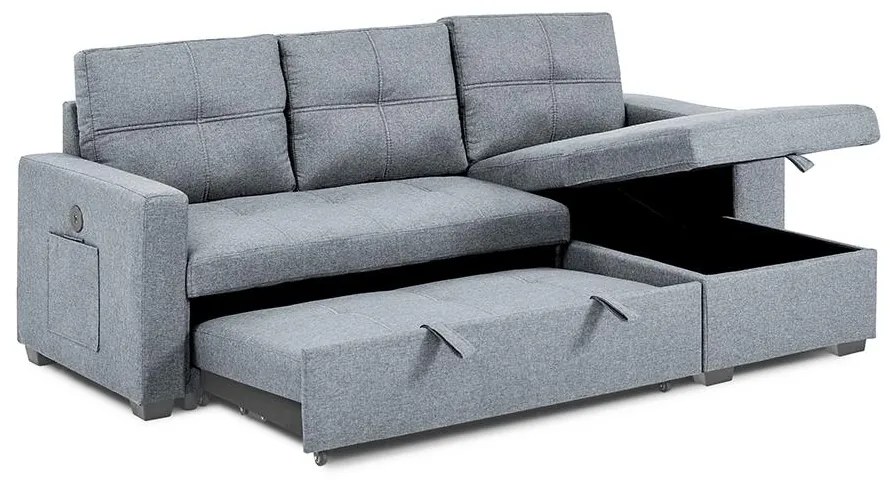 Univerzálna rohová rozkladacia sedacia súprava Catini PORTIVA s úložným priestorom a USB sivá