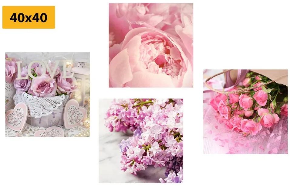 Set obrazov jemné zátišie kvetov - 4x 60x60
