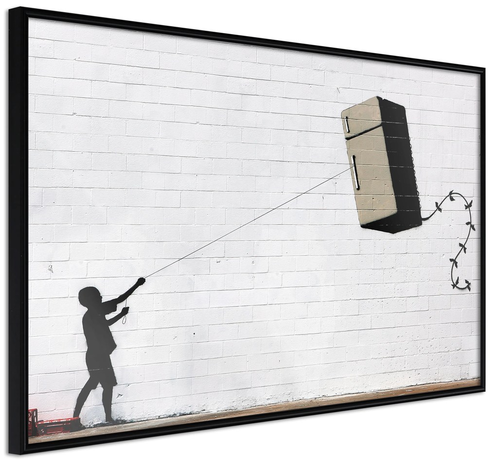 Artgeist Plagát - Flying Fridge [Poster] Veľkosť: 60x40, Verzia: Čierny rám s passe-partout
