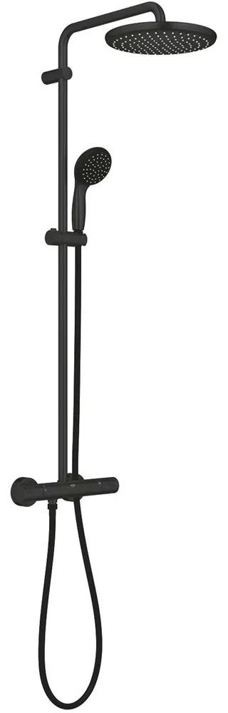 GROHE Vitalio Start nástenný sprchový systém s termostatom, horná sprcha 1jet EcoJoy priemer 250 mm, ručná sprcha 2jet, matná čierna, 266772430