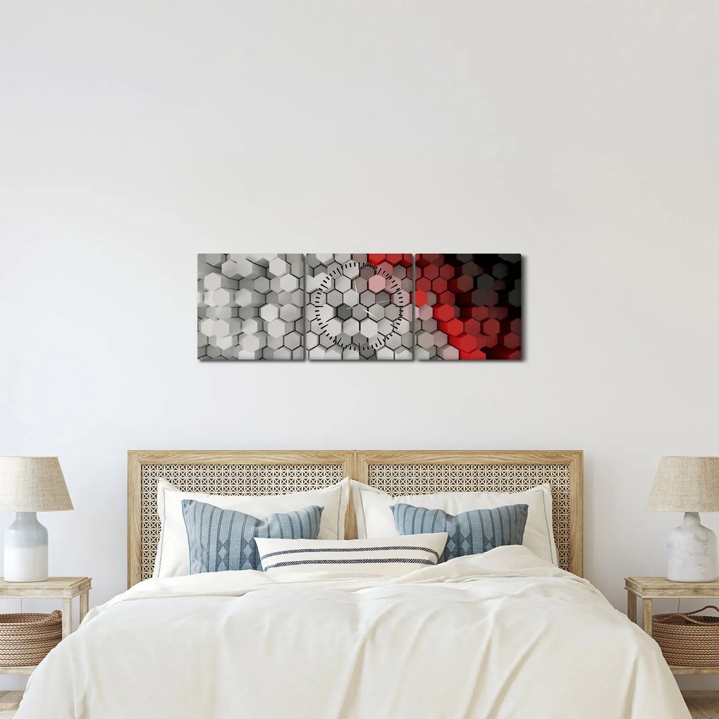 Obraz - 3D hexagóny (s hodinami) (90x30 cm)