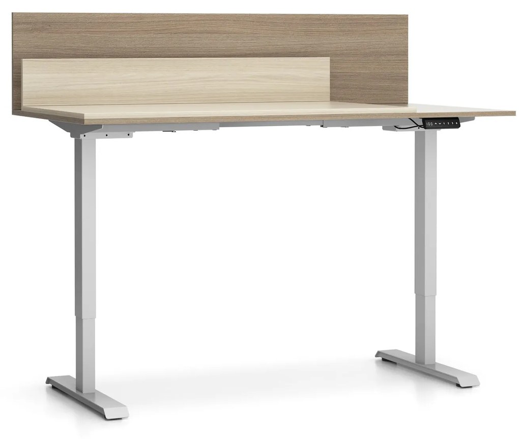 Kancelársky stôl SINGLE LAYERS, posuvná vrchná doska, s prepážkami, nastaviteľné nohy, dub prírodný/dub morený