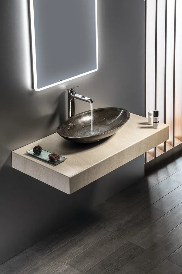 Sapho Sapho, BLOK 1 kamenné umývadlo priemer 40cm, matný tmavý kameň, 2401-02