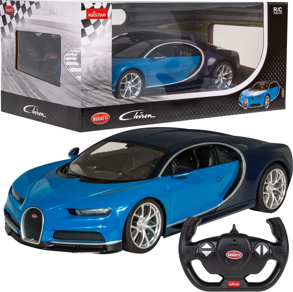 Bugatti Chiron modrý RASTAR model 1:14 Auto na diaľkové ovládanie + LED svetlá + 2,4 GHz diaľkové ovládanie
