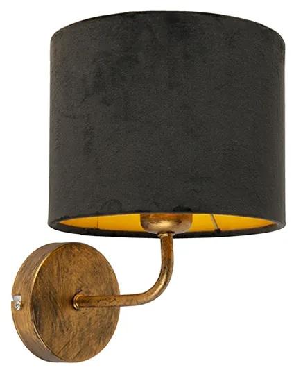Vintage nástenné svietidlo zlaté s čiernym velúrovým odtieňom - matné