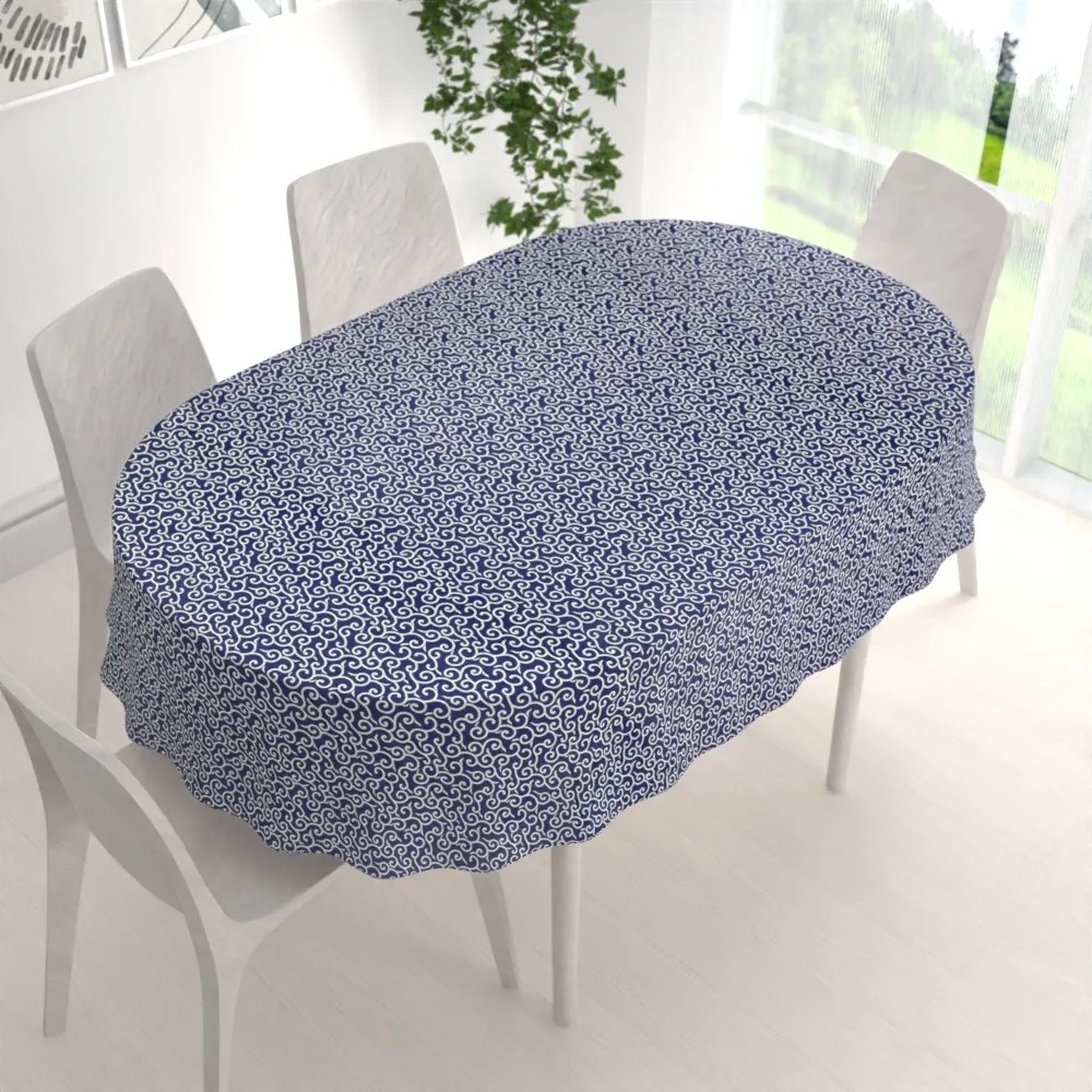 Biante Bavlnený oválny obrus Sandra SA-257 Ornamenty na tmavo modrom 130x200 cm