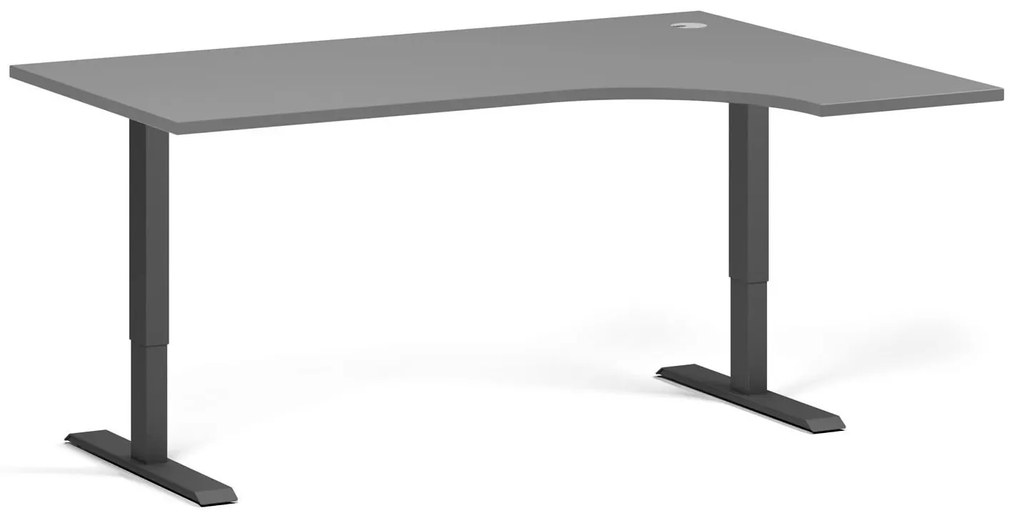 Rohový výškovo nastaviteľný stôl, 160x120 cm, 2 motory, L/P, čierna podnož, grafit