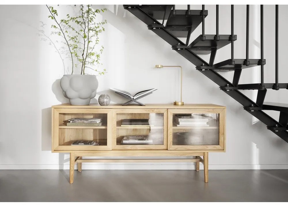 Vitrína v dekore duba s posuvnými dverami v prírodnej farbe 170x75 cm Hazelton – Rowico