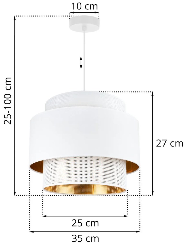 Závesné svietidlo Asti, 1x PVC/biele textilné tienidlo, (fi 35cm), g/c, w