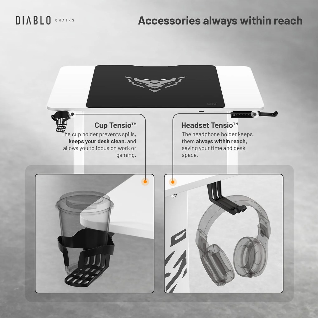 Výškovo nastaviteľný stôl Diablo X-Tensio 1100 biely