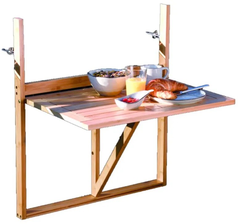 Kesper Závesný skladací balkónový stolík z bambusu, 64x72x44cm