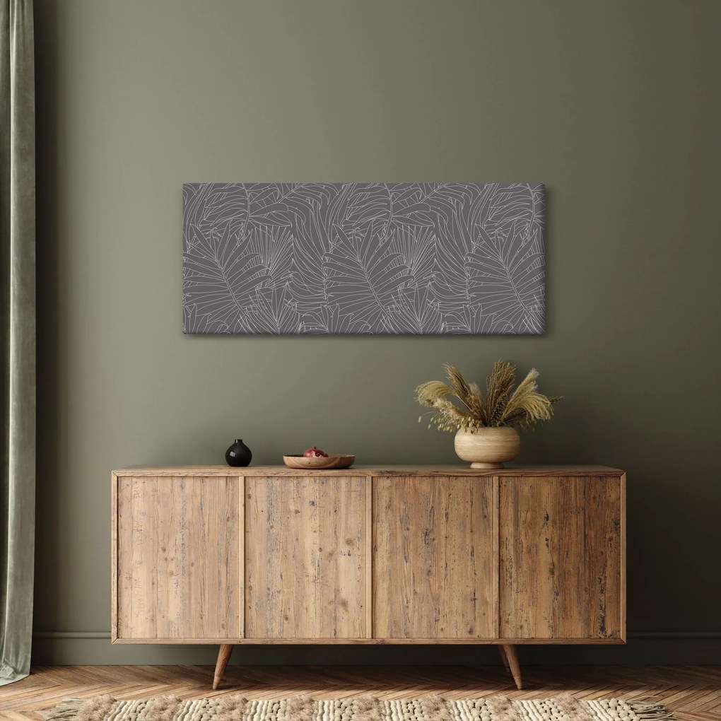 Obraz - Šedé palmové listy (120x50 cm)