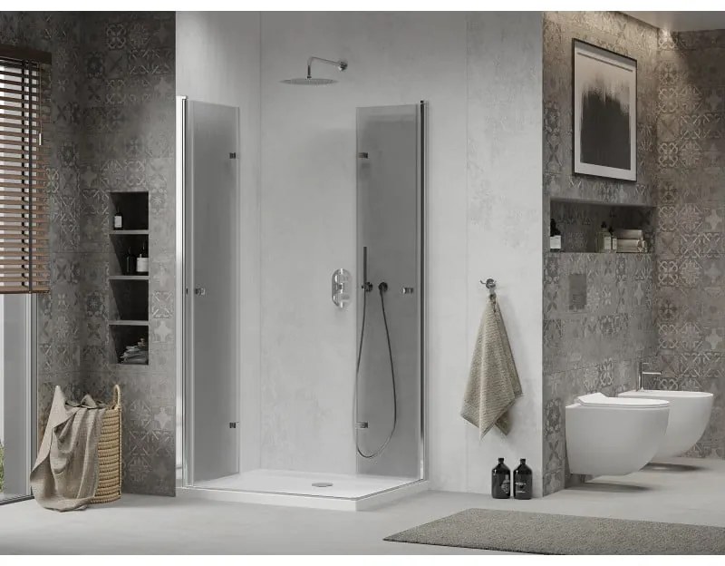 Mexen Lima Duo, sprchový kút so skladacími dverami 80 (dvere) x 70 (dvere) cm, 6mm číre sklo, chrómový profil + slim sprchová vanička biela + chrómový sifón, 856-080-070-01-02-4010