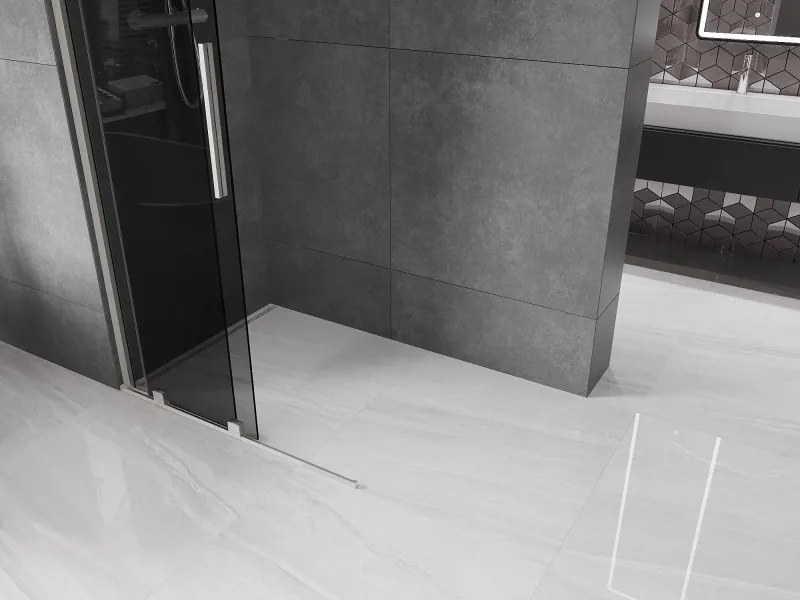 Mexen Velar, sprchová zástena s posuvnými dverami Walk-in 120 x 200 cm, 8mm šedé sklo, brúsená oceľ, 871-120-000-43-97