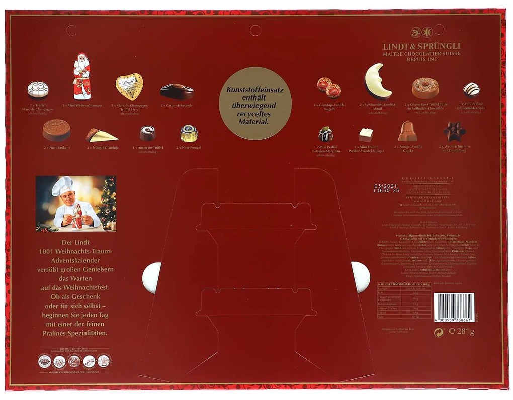 Lindt 1001 Vianočných snov Adventný kalendár 281g