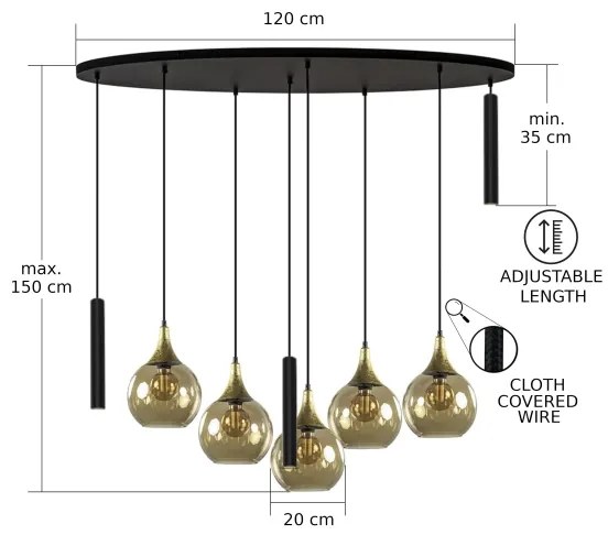 Luster na lanku CALYPSO 3xGU10/60W/230V + 5xE27/60W čierna/zlatá
