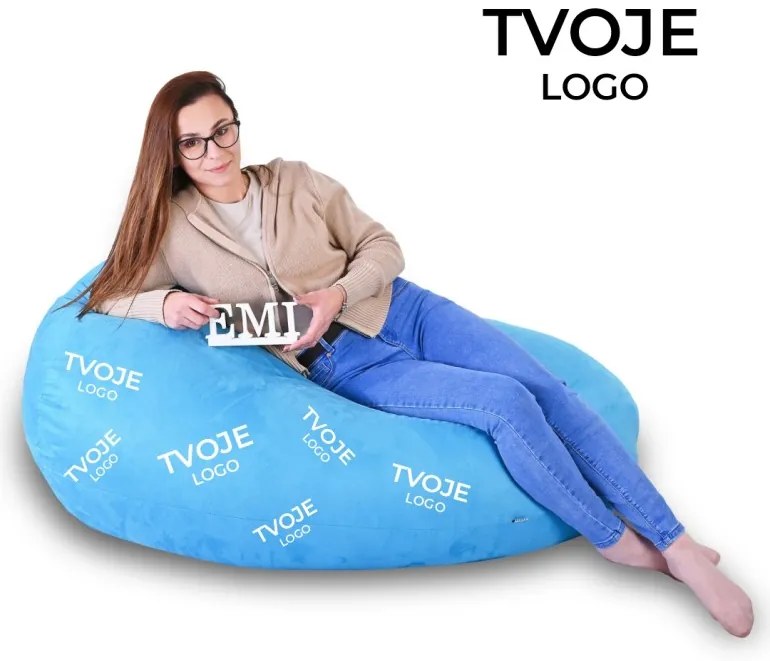 Sedací vak hruška semišová modrá s vlastným logom EMI