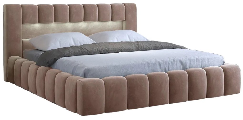 Manželská posteľ 180 cm Luxa (svetlohnedá) (s roštom, úl. priestorom a LED). Akcia -15%. Vlastná spoľahlivá doprava až k Vám domov. 1041569