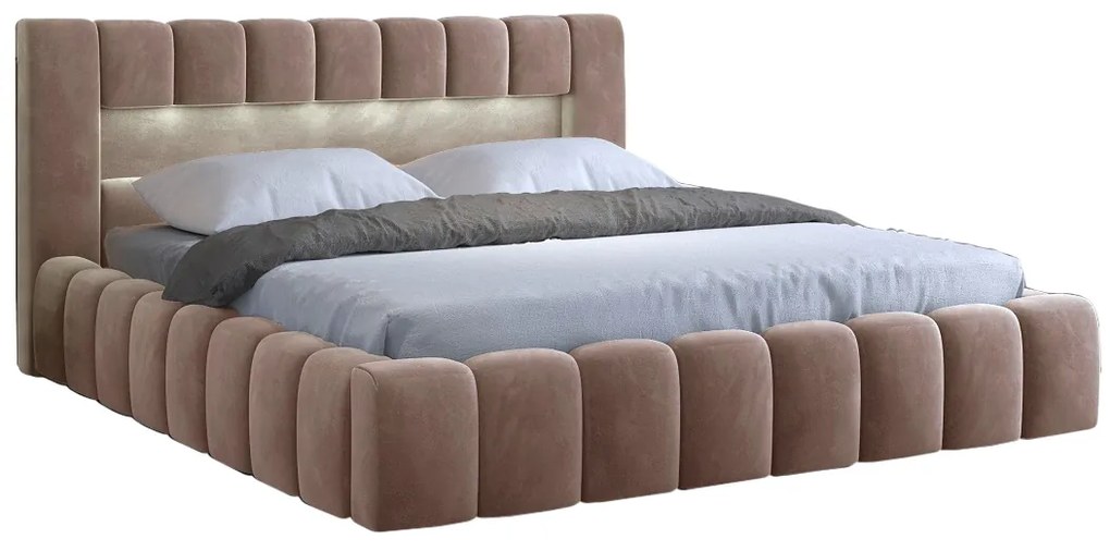 Manželská posteľ 180 cm Luxa (svetlohnedá) (s roštom, úl. priestorom a LED). Akcia -20%. Vlastná spoľahlivá doprava až k Vám domov. 1041569
