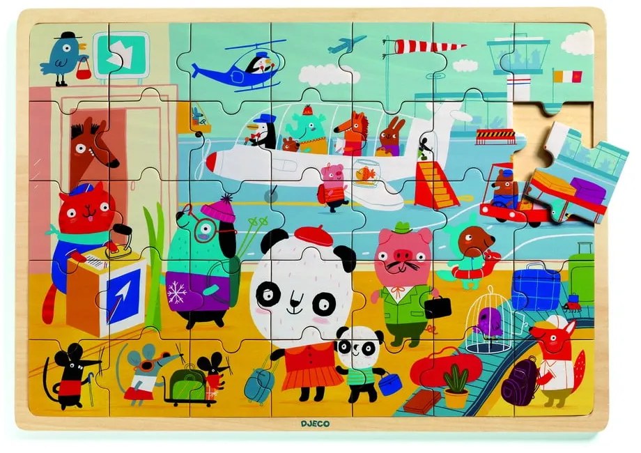 Detské drevené puzzle Djeco Letisko