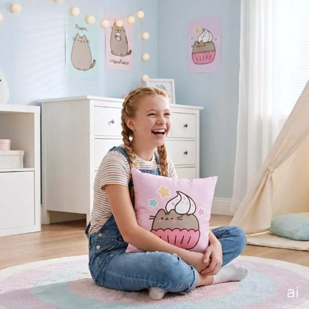 Obojstranný vankúš Pusheen - motív Catpusheeno & Cupcake - 40x40 cm