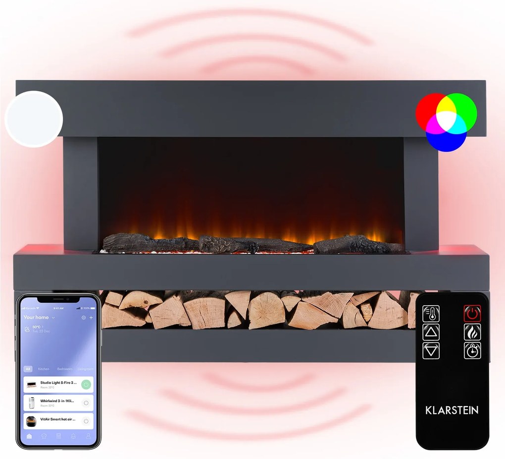 Klarstein Studio Light & Fire 3 Smart, krb, 1000/2000 W, MDF, WiFi Control