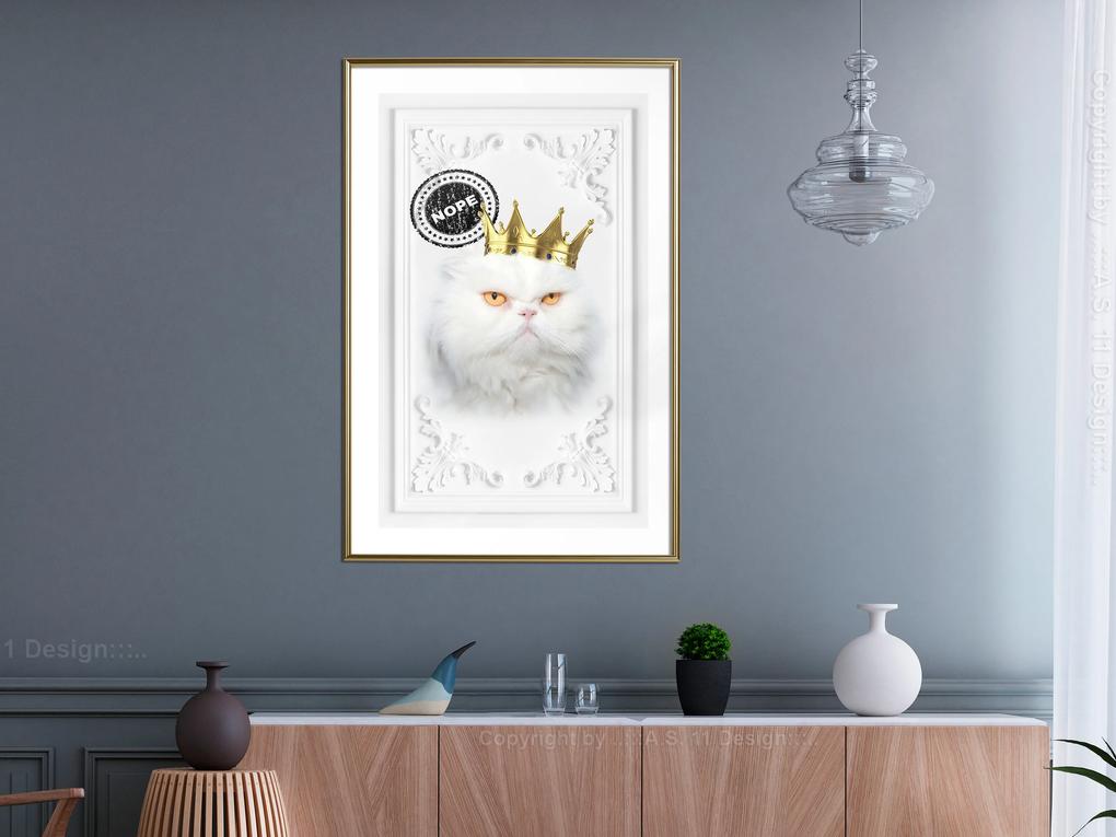 Artgeist Plagát - The King Cat [Poster] Veľkosť: 30x45, Verzia: Čierny rám s passe-partout