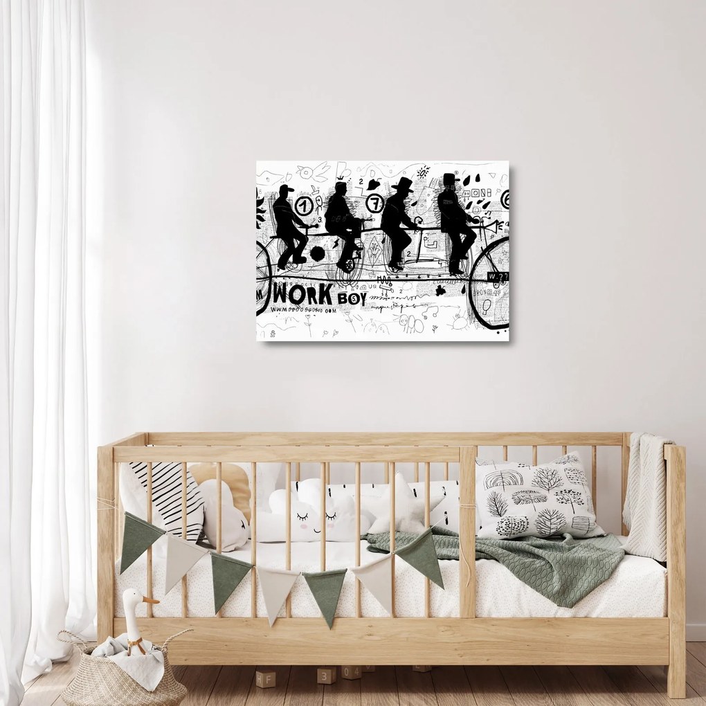 Sklenený obraz - Tímová práca, jazda na bicykli (70x50 cm)