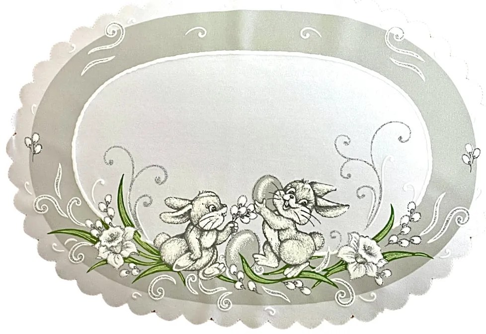 Veľkonočný obrus Zajačiky sivý 32x48cm TiaHome