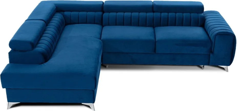 Modrá zamatová rozkladacia/s úložným priestorom rohová pohovka (ľavý roh/do L) Laurence – ELTAP