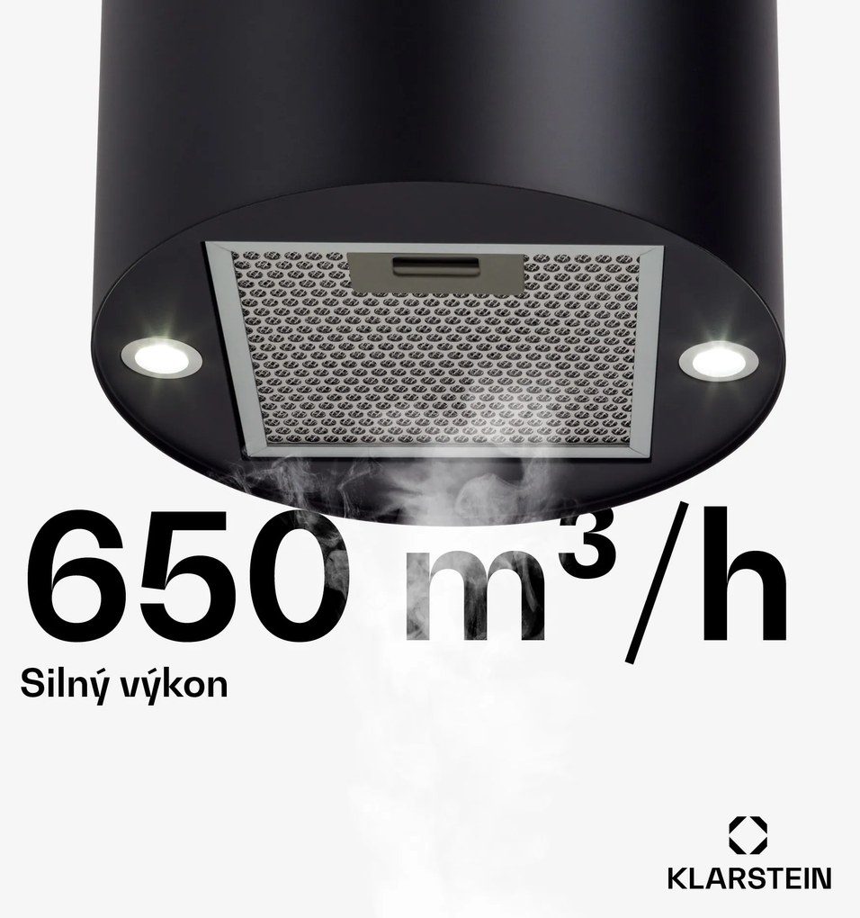 Klarstein Beretta, digestor, 35 cm, ostrovčekový, 519m³/h, LED, čierny