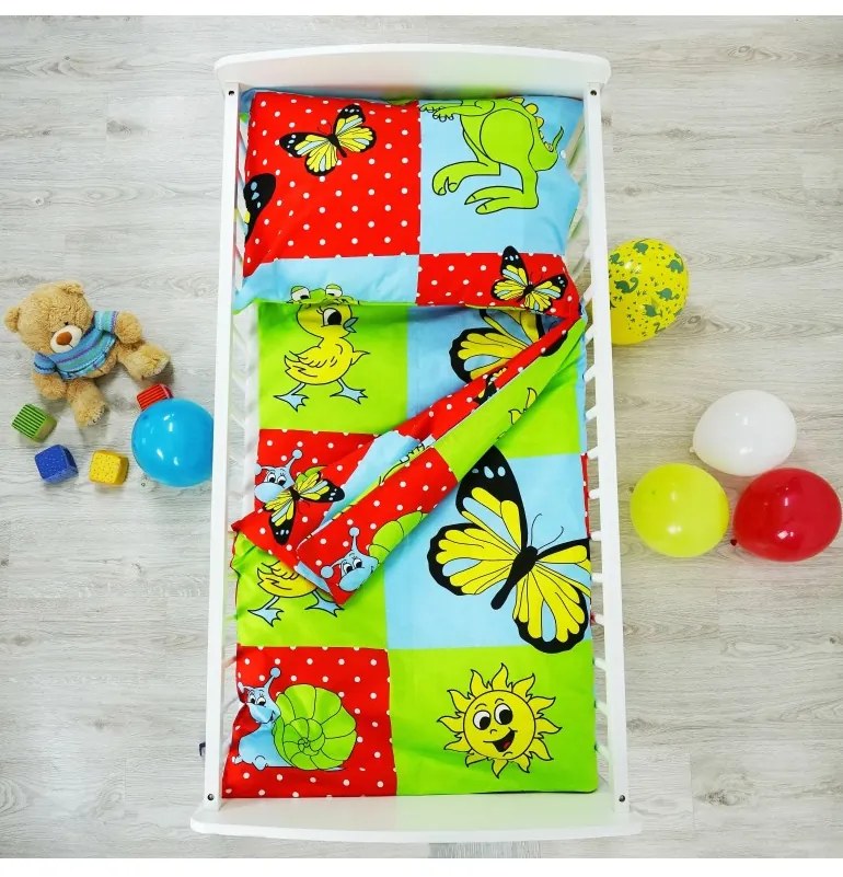 Obliečky detské bavlnené zvieratká modré EMI, Vankúš 70x90