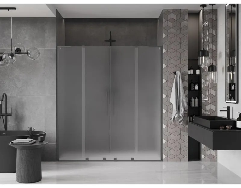 Mexen Velar L Duo, posuvné sprchové dvere do otvoru 180 cm, 8mm sklo námraza, brúsený grafit, 871-180-003-32-95