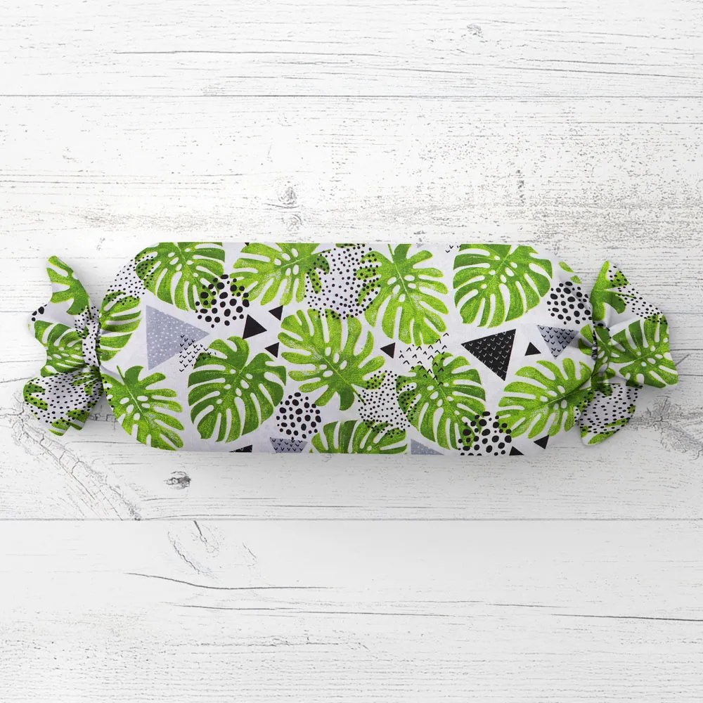 Biante Vankúš valec bonbon Sandra SA-175 Zelené listy Monstera 15x100 cm