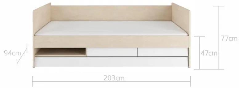 Bellamy Rozkladacia posteľ So sixty 90x200 3-zásuvková biela/prírodná
