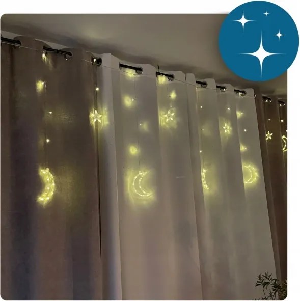 Dekoračný svetelný záves mesiaca a hviezdy