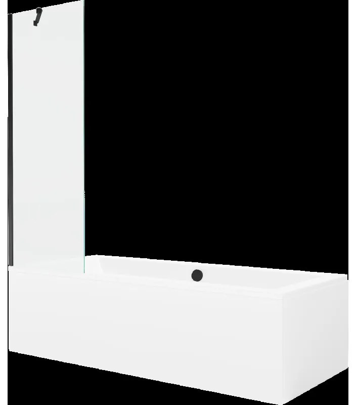 Mexen Cube obdĺžniková vaňa 180 x 80 cm s obkladom a 1-krídlovou sprchovou zástenou 60 cm, Transparentné, Čierna - 550518080X950