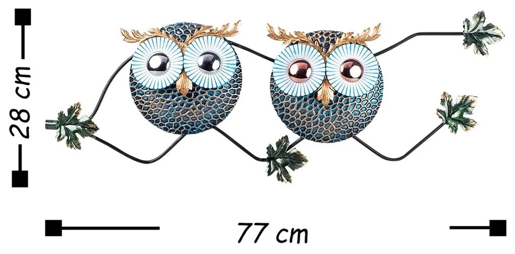 Nástenná kovová dekorácia sova modrá/zlatá