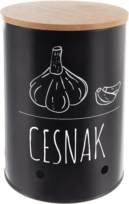 Orion Dóza na cesnak, plech/bambus pr. 11 cm, BLACK SK