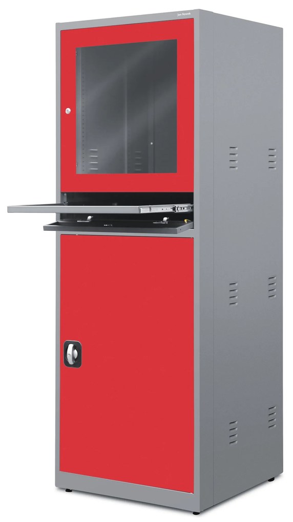 Priemyselná stacionárna počítačová skrinka STEVE, 640 x 1750 x 630 mm, antracitovo červená