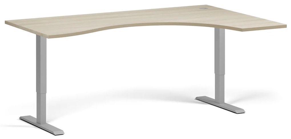 Ergonomický výškovo nastaviteľný stôl, 180x120 cm, 1 motor, L/P, sivá podnož, dub prírodný
