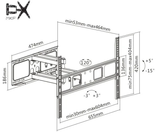 MK FLORIA MKF-17DP641 - Nástenný držiak na TV s kĺbom 80" čierna